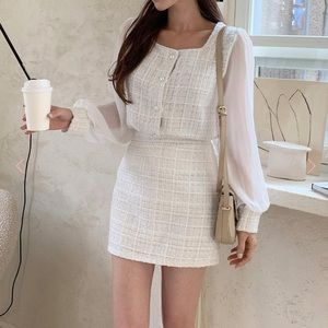 Gorgeous Parisian Style Elegant White Tweed Set